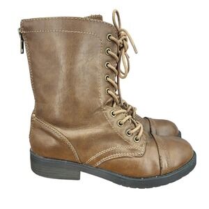 Joe Boxer‎ Boots Womens 8 W Alabama Combat Brown Faux Leather Lace Up Mid-Calf